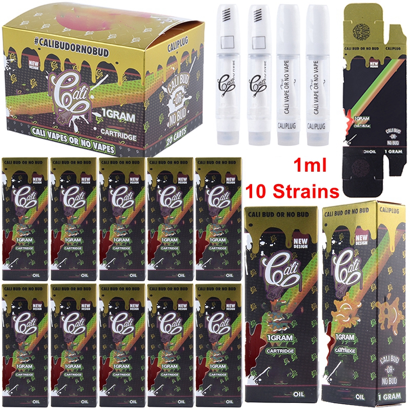 

New Cali Plug Full Ceramic Vapes Cartridges Atomizers 1.0ml Empty Vape Pen Cartridge Packaging 510 Thread Ceramic Coil Oil Vaporizer 10 Strains E Cigarettes