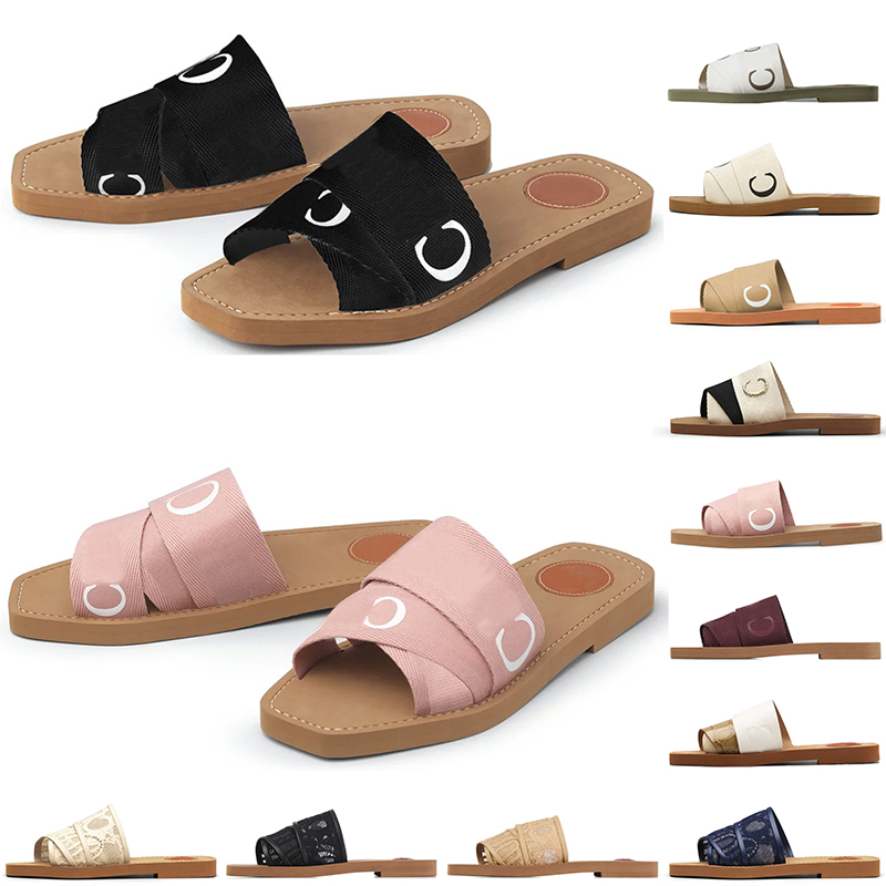 Vente en gros Femmes Sandales Chaussures de créateur Baskets Woody Mules Pantoufles Diapositives plates Croix tissées Sandales en caoutchouc d'ét