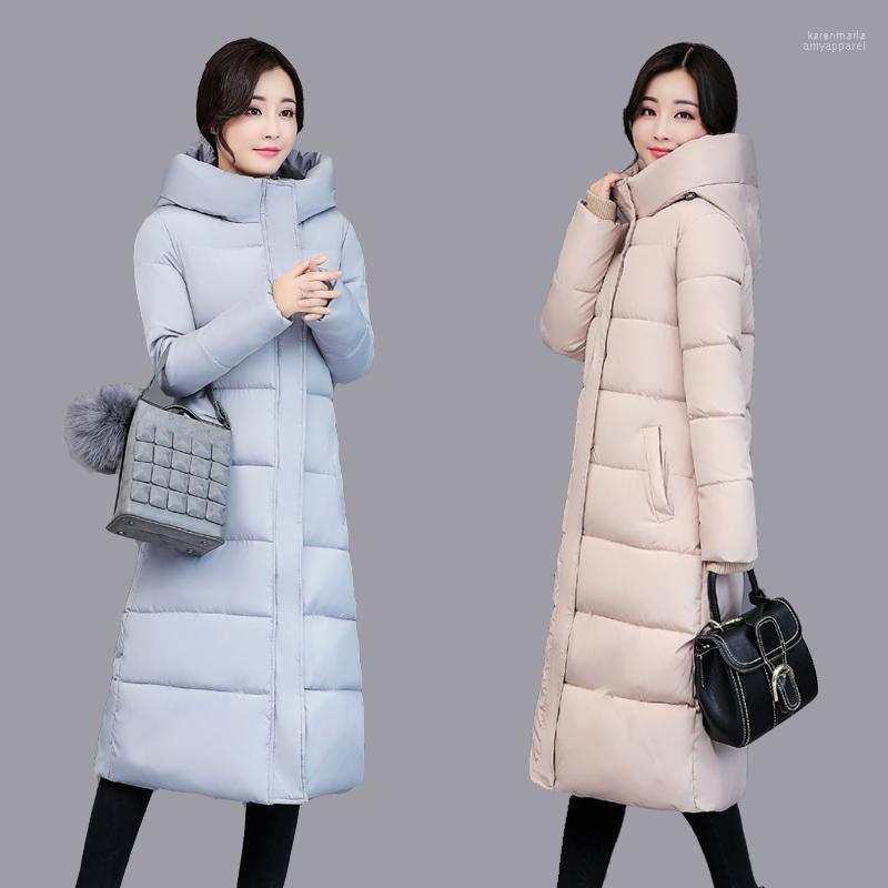 

Women Winter Jacket Coat Down Parka Plus Size Long Warm Loose Hooded Snow Wear Cotton-padded Kare22, Black