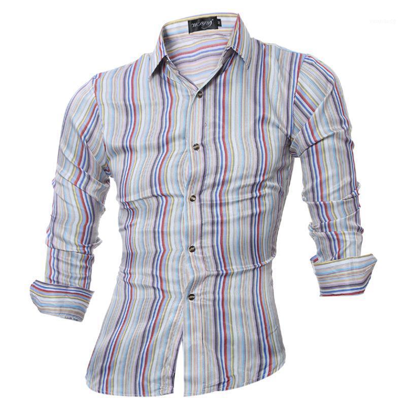 

Striped Casual Fashion Plain Fitted Men Shirt Long Sleeve Spring Dress Turn-down Collar Office Camisa Masculina Men's Shirts, Mixed
