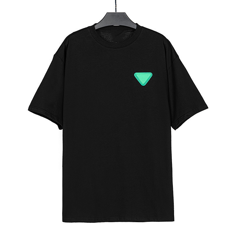 

pure cotton Women' Short Sleeve T-Shirt Classic Triangle Logo Pattern Round Neck Loose Versatile Stretch Couple Cotton Top, Black