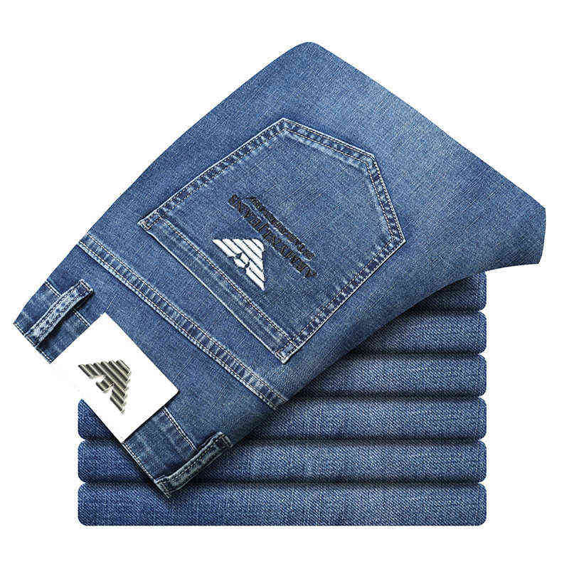 Version Korean Spring and Summer Fashion Brand Blue Jeans Men's Versatile Elastic Loose Straight Pants Thin