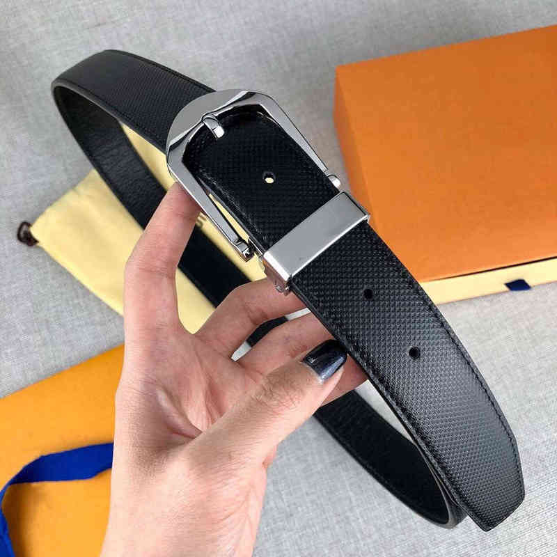 

Needle Belts Designer Fashion for Man Leather Belt Sliver Buckle Width 34mm High Quality with Box