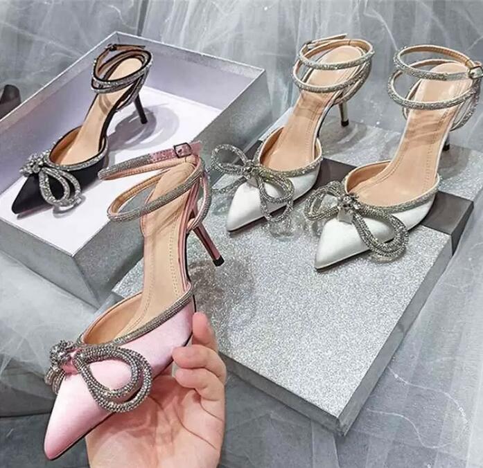 

Fashionista shoes ladies 8cm high heels bow pointed sandals wedding dress crystal high-heeled shoes sandals sexy party, Customize