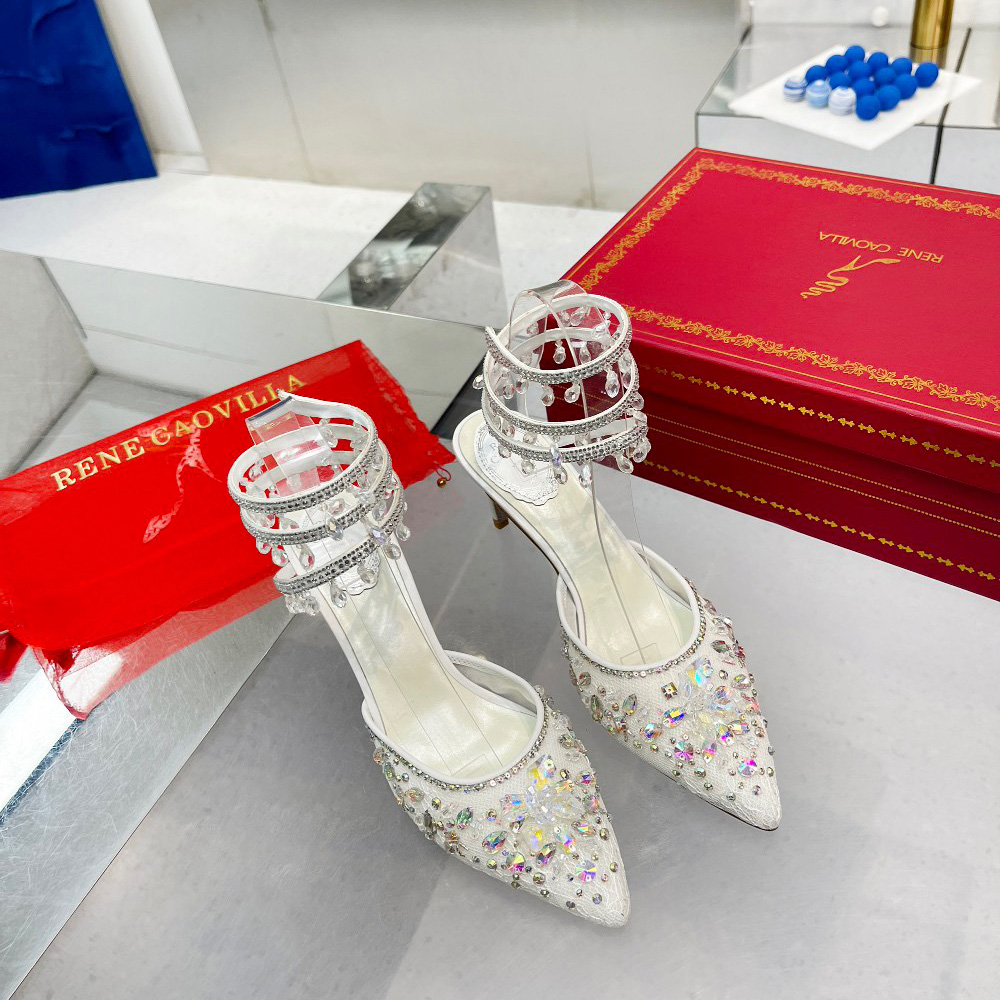 

Chandelier Rene Crystal-embellished Caovilla Ankle-wrap shoes lace point-toe slingback pumps stiletto sandals for women Luxury Designers 7Y7Z, Black