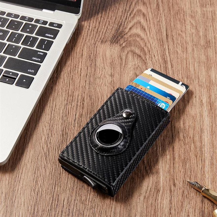 

Wallets Men Wallet Airtag Tracker Holster Rfid Carbon Fiber Anti-loss Aluminum Alloy Holder Suitable For 8 Cards265C, Carbon black