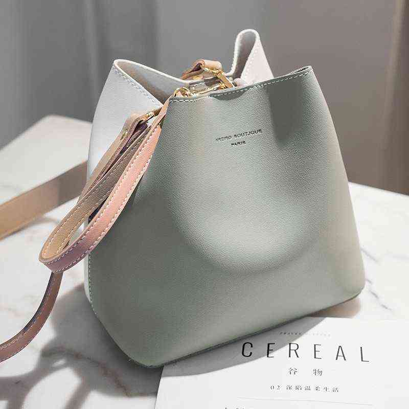 

Women Bucket Bag Luxury Shoulder Crossbody Handbag High Quality Large Capacity Solid Color Bags New Fashion Casual Messenger Bag Y220609, Auburn