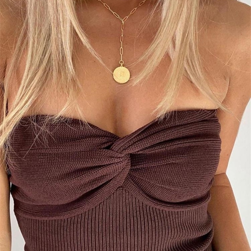 

Giyu Knitted Solid Criss-cross Camis Women Bodycon Crop Tops Strapless Backless Y2k Top Streetwear Ladies Slim Corests 220407, Blue