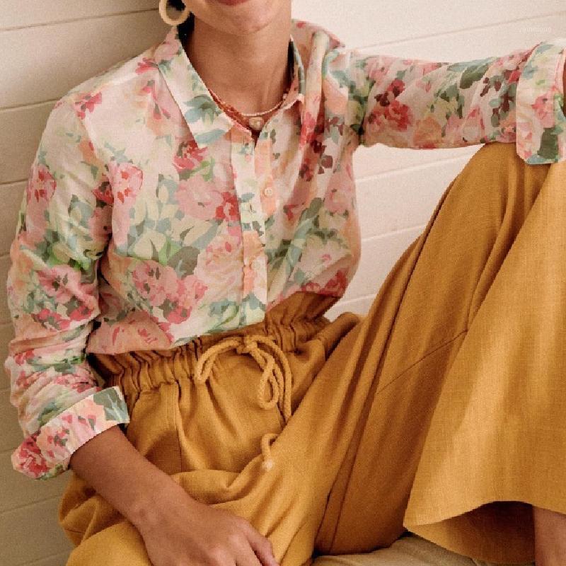 

Women' Blouses & Shirts 2022 Spring Autumn Women Blouse Ladies Single Breasted Long Sleeve Turn Down Collar Floral Printed Shirt And Top Fe