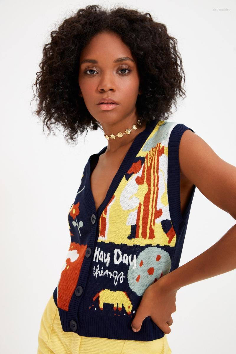 

Women' Knits & Tees Trendyol Button Detailed Jacquard Knitwear Cardigan TWOAW22HI0331 Depe22, Multi color