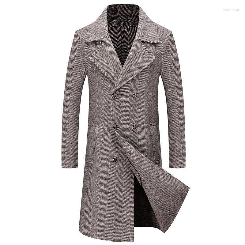 

Men's Wool & Blends Arrvial High Quality Herringbone Double Breasted Long Trench Coat Men Jackets 8080 Kend22, Gray