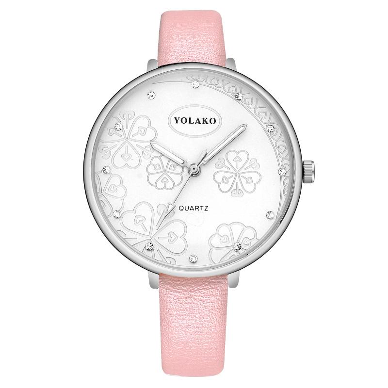 

Wristwatches Fashion Round Quartz Three-leaf Clover Big Dial Casual Watches Leather Strap Fashionable Clock Waterproof Wristwatch For Women, White