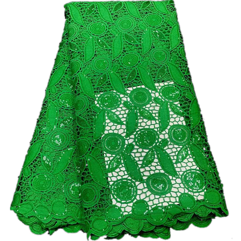 

2022 High Quality African Lace Fabric Green Guipure Cord Laces With Sequin Water Soluble For Festival Dress