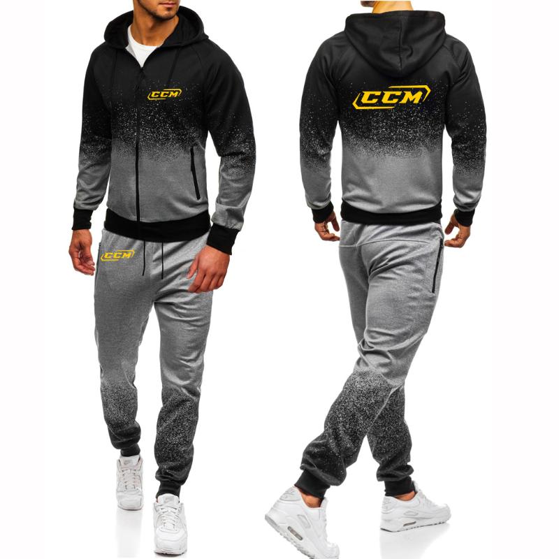 

Men' Tracksuits Spring Autumn Mens CCM Printing High Street Gradient Hoodies Sweatpant Jackets Sport Hip Hop Coats Trousers SuitsMen