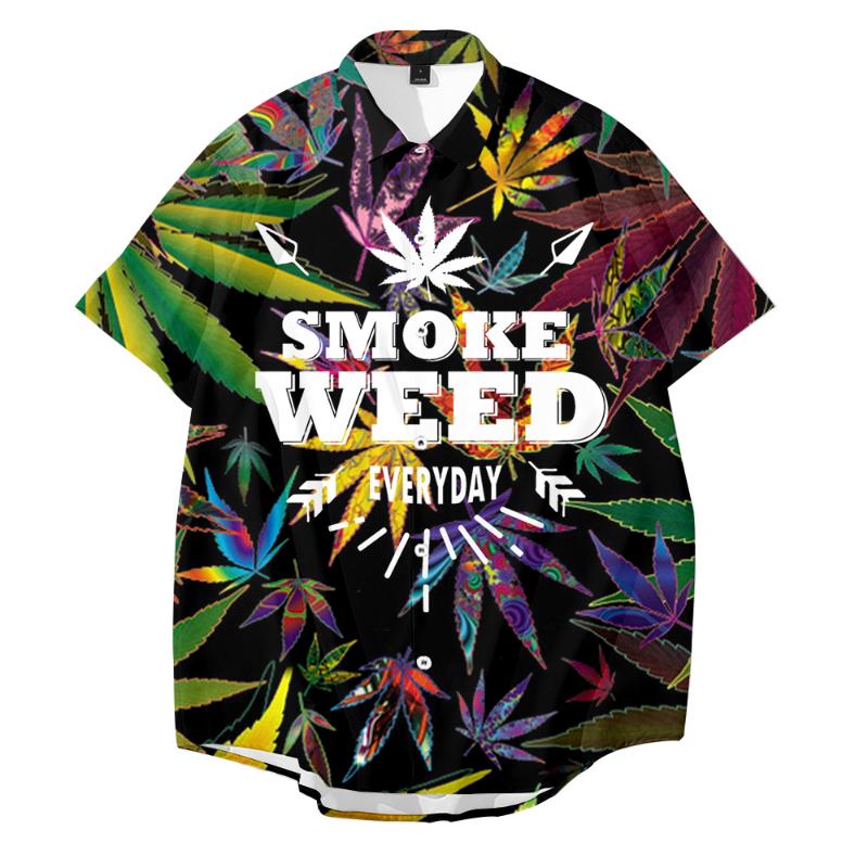 

Men's Casual Shirts Fashion Mens Hawaiian Shirt Male 3D Printed Smoke Everyday Leaf Short Sleeve Plus Size 5XL Camisa Hawaiana, 00559