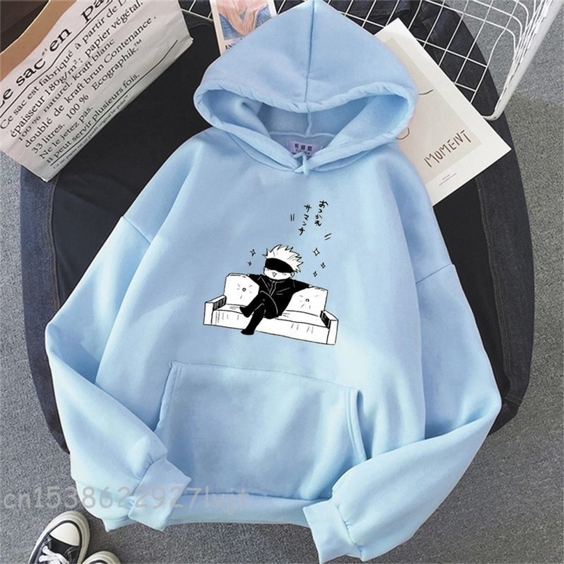 

Jujutsu Kaisen Anime Hoodie Women Gojo Satoru Print Spring Aesthetic Sweatshirt Harajuku Streetwear Tops Drop 220402, Light-blue