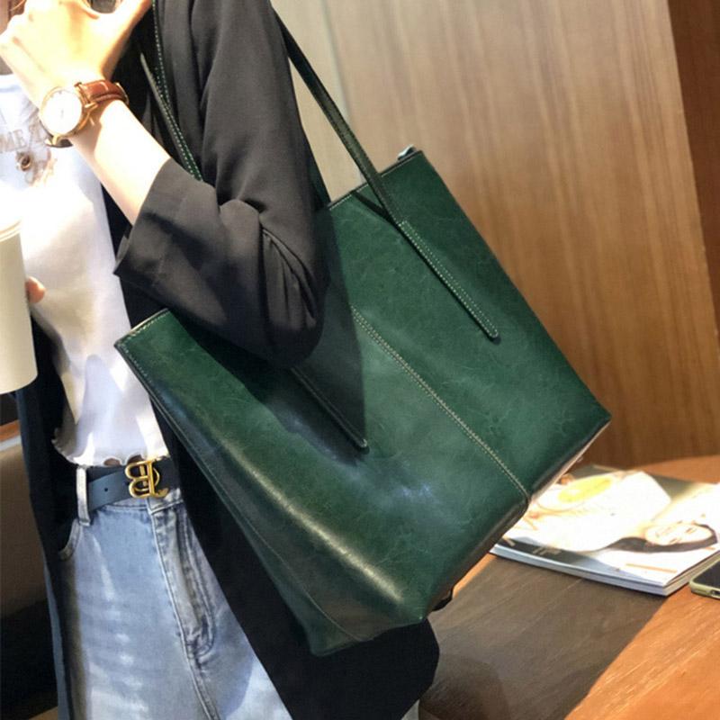 

Evening Bags Women Tote Genuine Leather Casual Big Underarm Shoulder Handbags Lady Cowhide Bag High Quality Temperament, Black