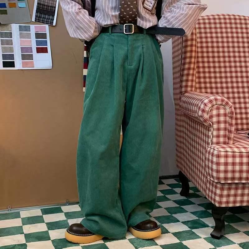 

Men's Pants 2022 Harajuku Style Casual Retro Loose Wide Leg Solid Color Corduroy Fabric Green Oversized Sweatpants -2XL