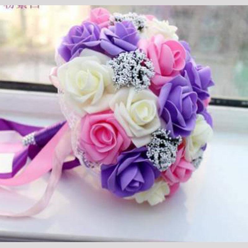 

Wedding Flowers Bouquet Bridal Bridesmaid Artificial Pe Rose With Lace Romantic Party Supplies DecorationWedding