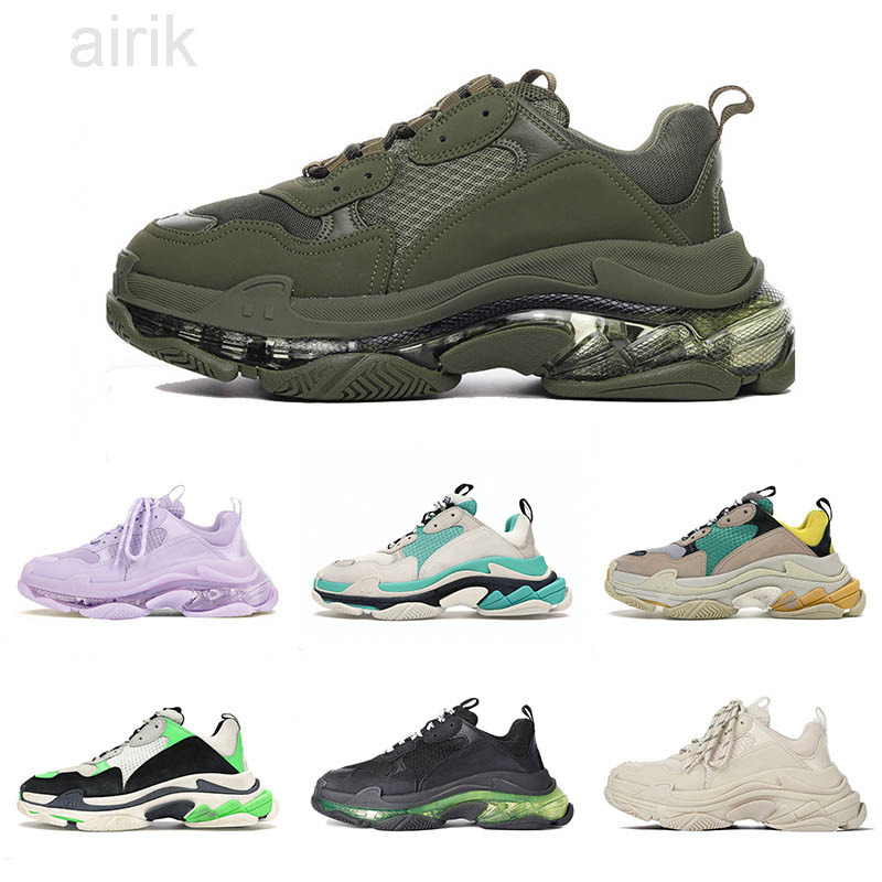 

Womens Mens Casual Shoes Triple S White Pink Rainbow Clear Sole Yellow Red Neon Green Navy Black Red Crystal Purple Sports Sneakers Trainers, 3 36-45