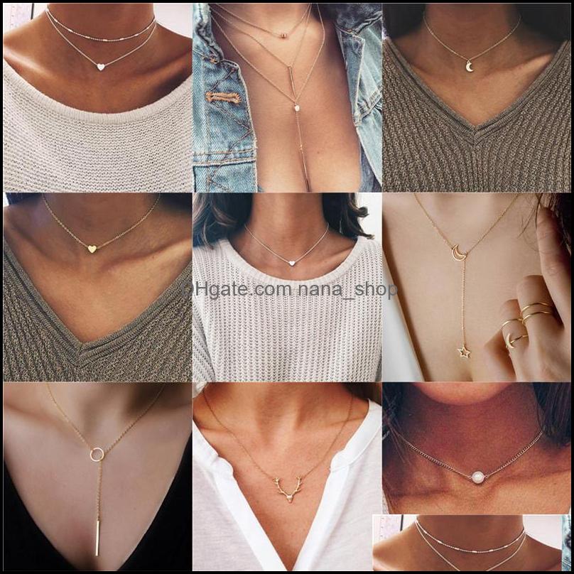 

Pendant Necklaces Pendants Jewelry Mti Layer Tiny Small Heart Moon Choker Necklace For Women Gold Colo Dhacj