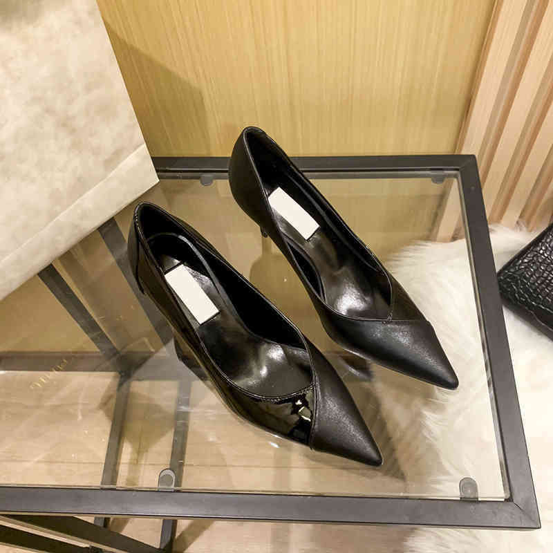 

Dress Shoes Women Designer Shoes Fashion Pointed High Heels Personality Stitching Stiletto Pumps Elegant Sandals 220317, Black