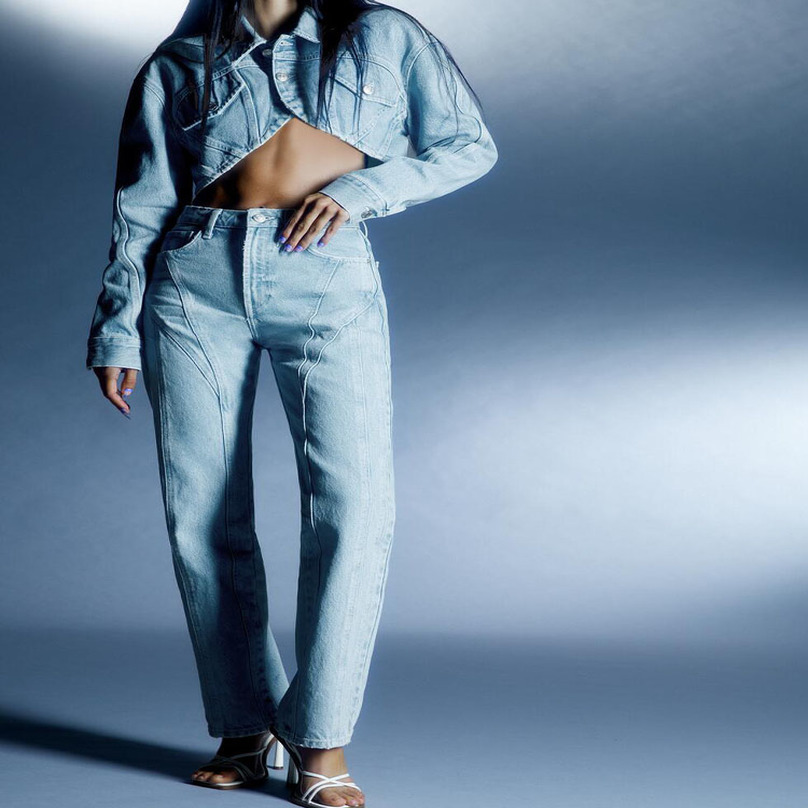 

Women's Jeans spring women's fashion retro allmatch high waist stitching decoratio 220824, Tops