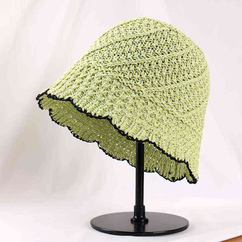 

2022 New Crochet Color Matching Bucket Hat Women Fashion Luxury Fisherman Hat Summer Outdoor Beach Sun Hat Ladies Travel Panama Y220702, Khaki