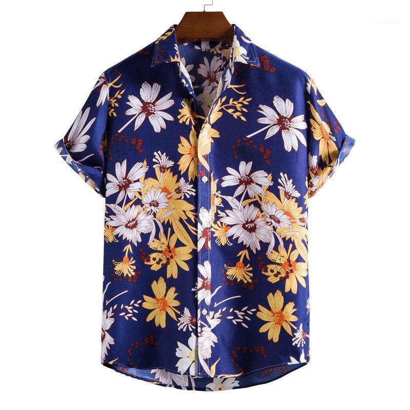 

Men' Casual Shirts 2022 Summer Plus Size Floral Print Cotton Solid Short Sleeve Retro Tops Blouse Hawaiian Shirt Camisa Masculina Streetwea