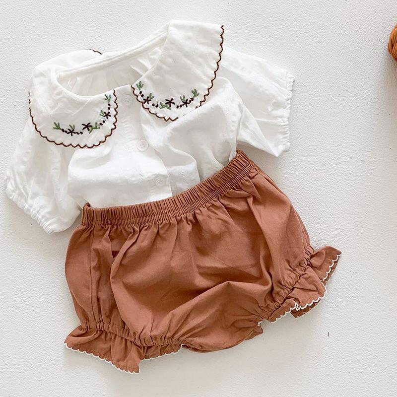 

Clothing Sets Born Baby Girls Set Short Sleeved Cotton Embroidered Shirt Shorts Summer Korean Style Toddler Girl Clothes SuitClothing, K5017 apricot shorts