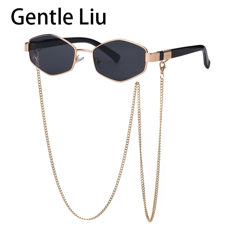 

Vintage Sunglasses Women With Chain Small Frame Sun Glasses for Ladies Trendy Luxury Brand Designer Hexagon Eyewear UV400 220616