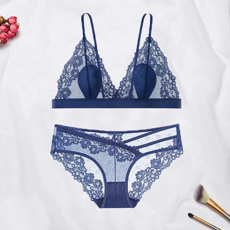 

Bras Sets Women Seamless Bra Set Thin Brassiere Lace Low Waist Hollow Underwear Transparent Lingerie Sexy See Through Erotic IntimateBras, Pink