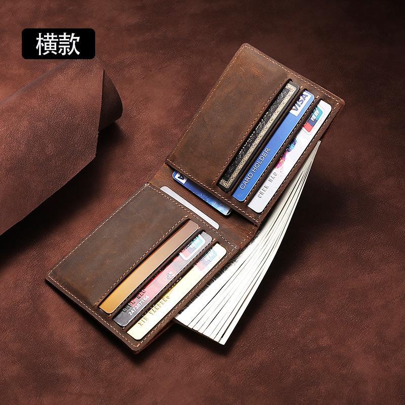 

Wallets Minimalist Men's Wallet Vintage Crazy Horse Genuine Leather Long Business Bank Holder Bag ManWallets, Vertical coffee