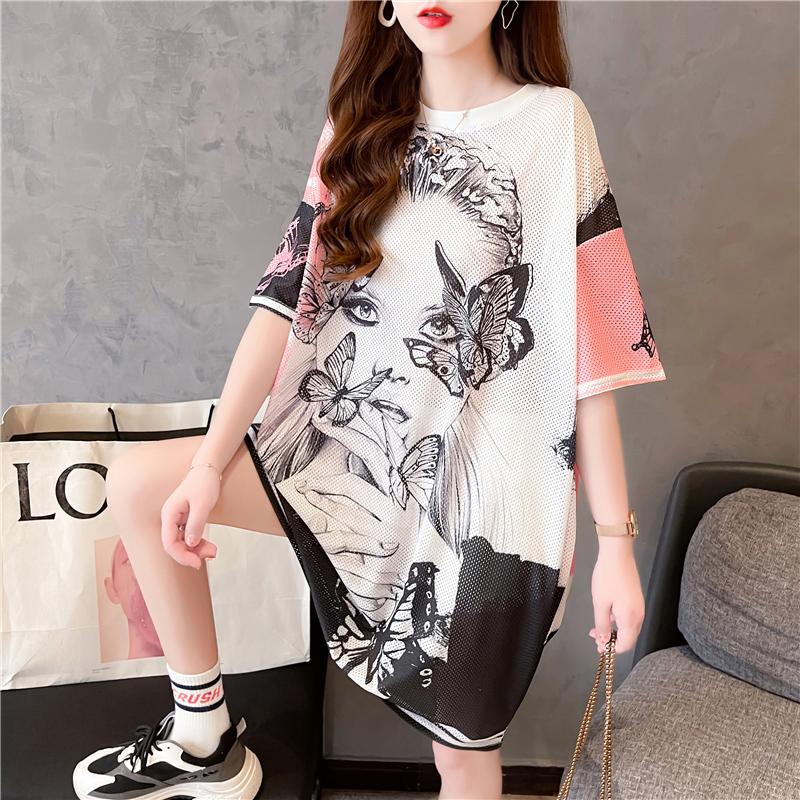 

Women's T-Shirt Y2K Oversized T Shirts Girl Butterfly Print Streetwear Half Sleeve Summer Tops Tees Hollow Out Mesh Women Harajuku Style, As the picture