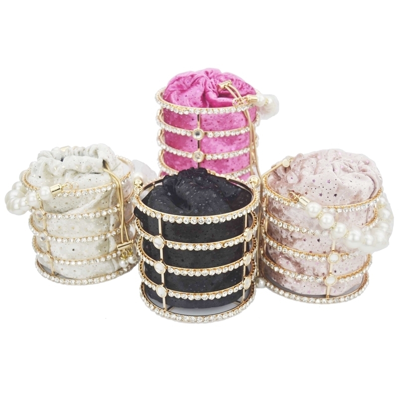 

birdcage Cylinder Box Mini Tote Chain Crystal Pearl Party Shoulder Ladies Messenger Bags 220616, Beige