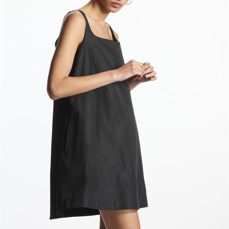 

Casual Dresses Women's Black Sling Mini Dress Simple Female Loose Robes 2022 Summer