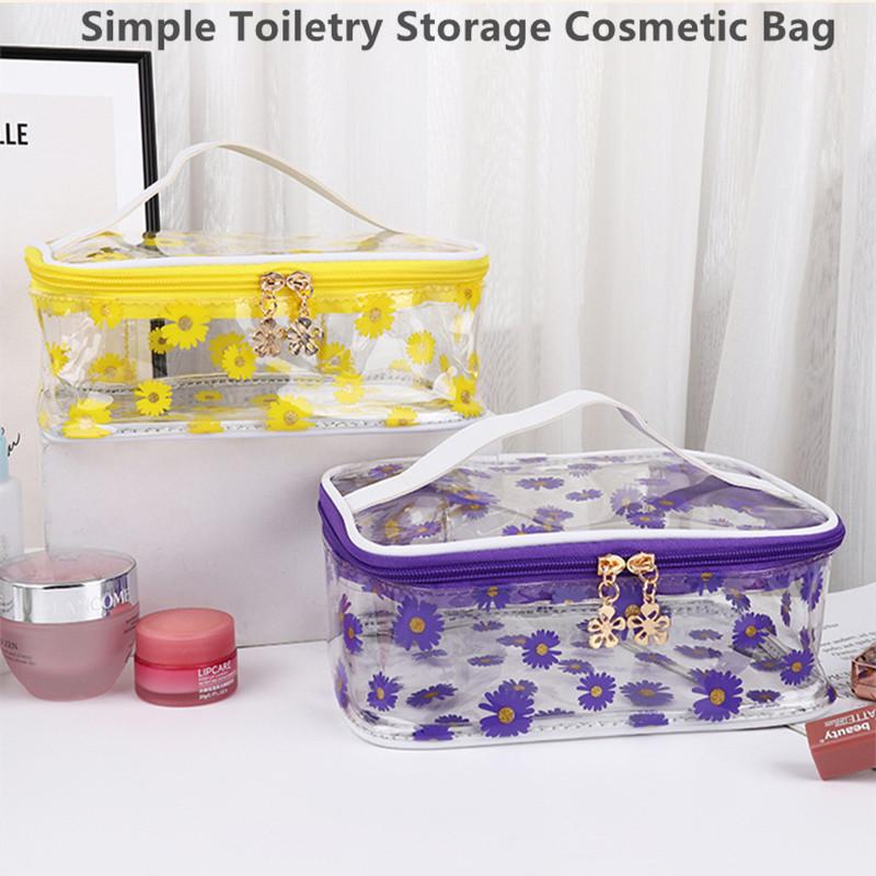 

Cosmetic Bags & Cases Daisy Print PVC Material Portable Women Bag Translucent Toiletry Storage Organize Handbag Waterproof Female Makeup Cas, White