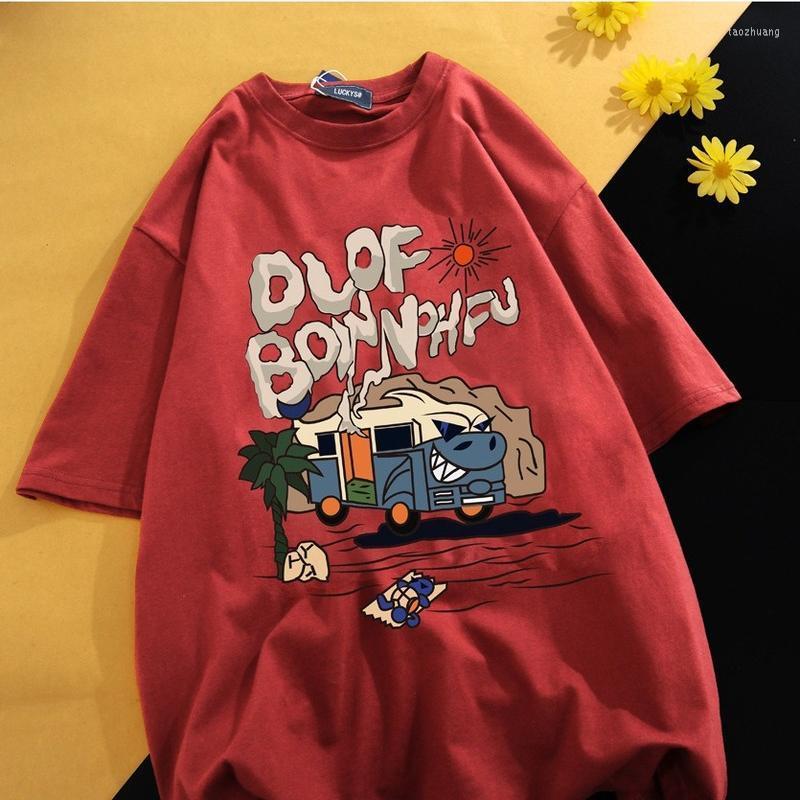 

Men's T-Shirts Men's Top 2022 Retro Cartoon Letter Print Short Sleeve T-Shirt Boys Summer Loose Hip Hop High Street Half T-ShirtMen's, White