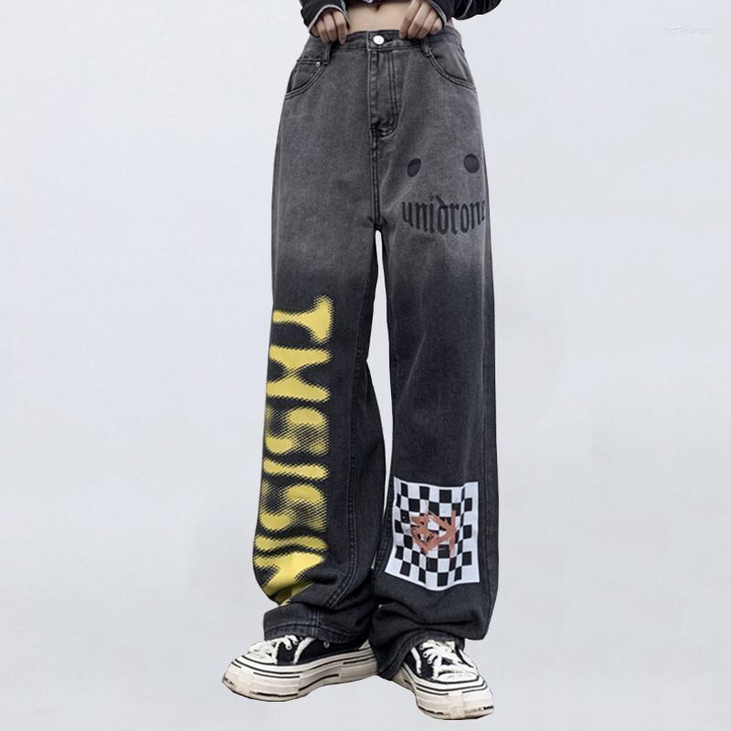 

Men' Jeans Men Ins Retro Gradient Black And White Plaid Letter Printing Casual Loose Women Pants Y2k Bert22, Grey gradient