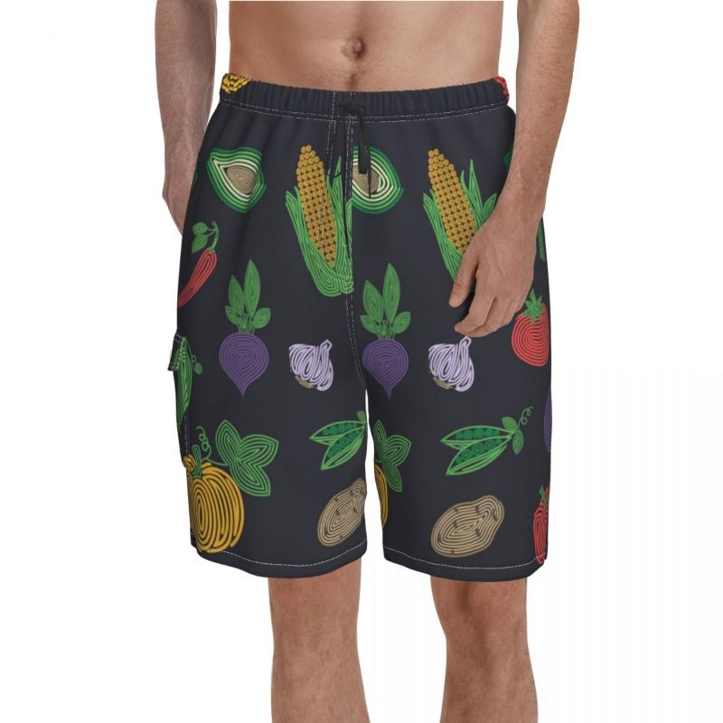 

Men's Shorts Vegetarian Board Hypno Vegetables Males Cute Beach Short Pants Trenky Printing Oversize Swimming Trunks