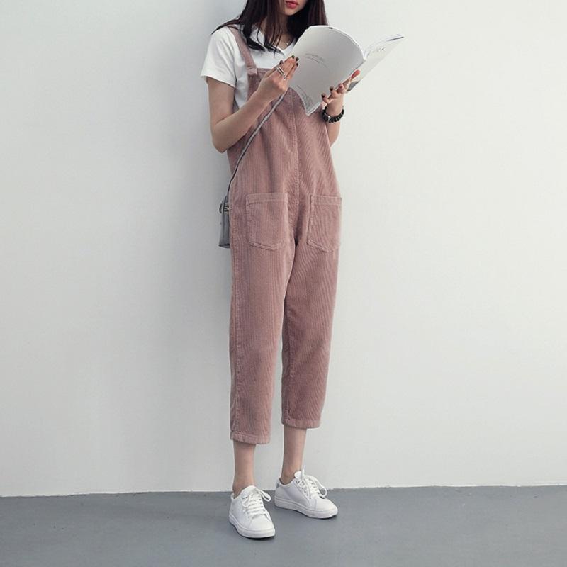 

Women's Jumpsuits & Rompers Women Pants Rushed Mid 2022 Spring Korean Corduroy Bib Girl Harem Pure Female Nine Loose Thin Suspenders BrandWo, Pink
