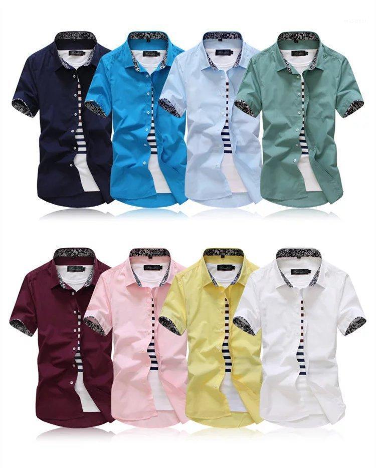 

Men's Casual Shirts Summer Style Korean Short Shirt Pure Color Trendy Slim Type Youth T Men, White