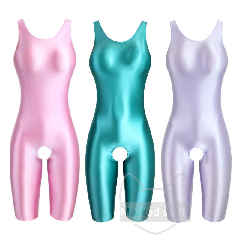 

Women' Swimwear Masked Staffs Sexy Tights Crotch Zipper Greasy Glossy Men' And Women' Fitness Sports Silk Vest Shorts Yoga PantsW, Black