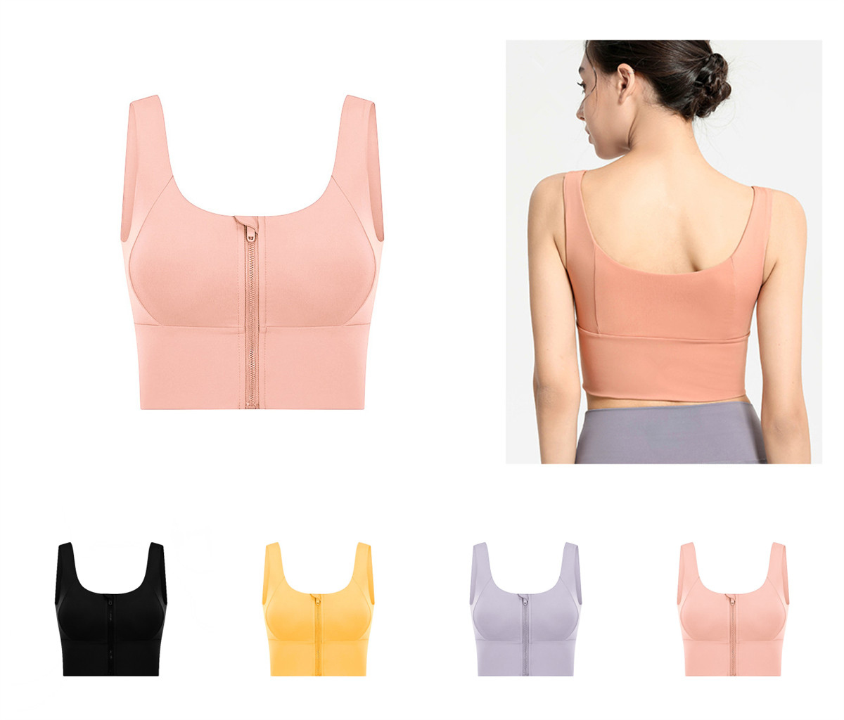

Women's High Impact Sports Bras Zip Front Padded Racerback Yoga Bra Crop Tank Top Workout Gym Running Girls Bra, J4#