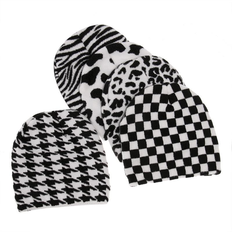 

Berets Striped Knitted Hat Beanies Cap Autumn Winter Hair Band Set Warm Black And White Dairy Wool HatBerets