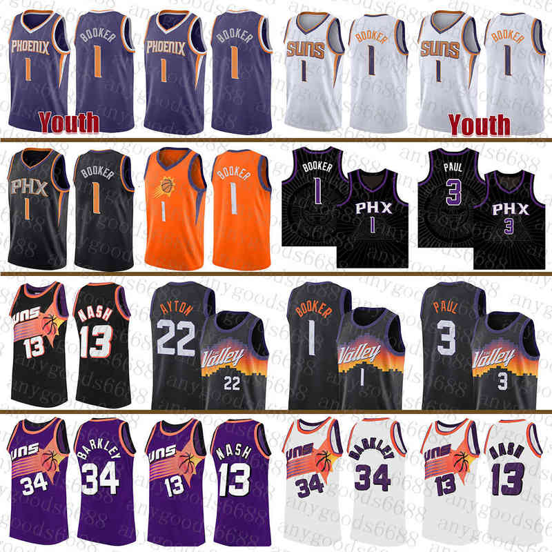 

Phoenixs Sun Basketball Jersey 3 13 34 Devin Booker DeAndre Ayton New 1 Chris Paul Steve Nash Charles Barkley Gradient