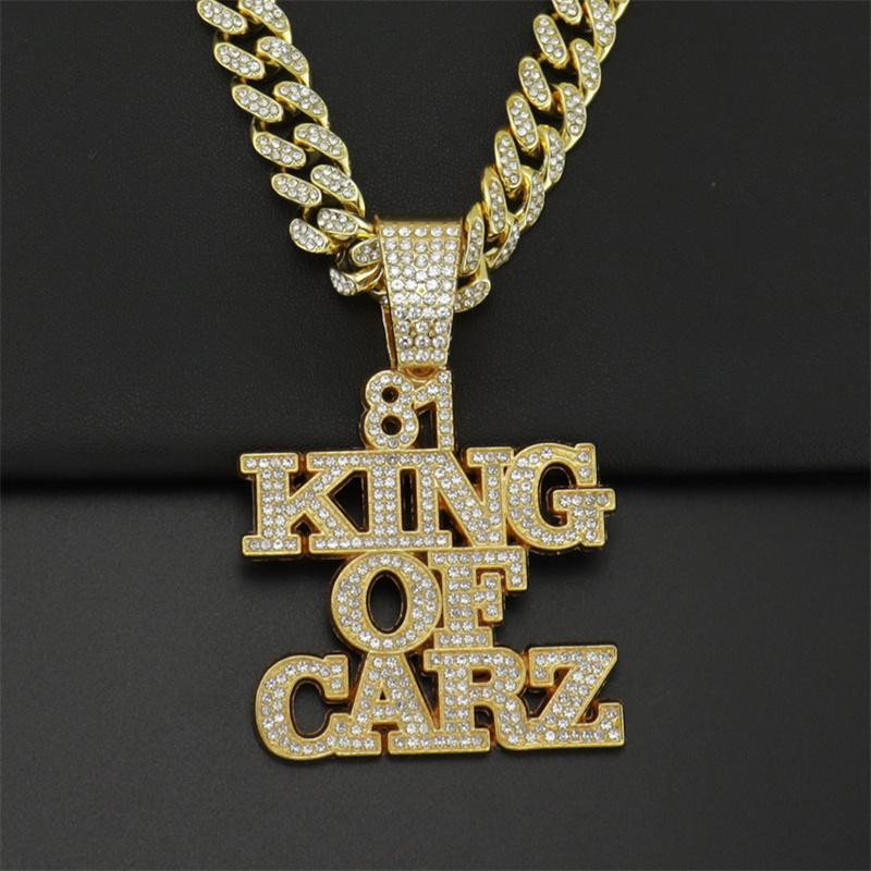 Pendentif Colliers Hip Hop Crystal 81 King of Carz Collier avec Iced Out Bling 13mm Miami Cubain Chaîne Collier De Mode Charme Rappeur BijouxPen