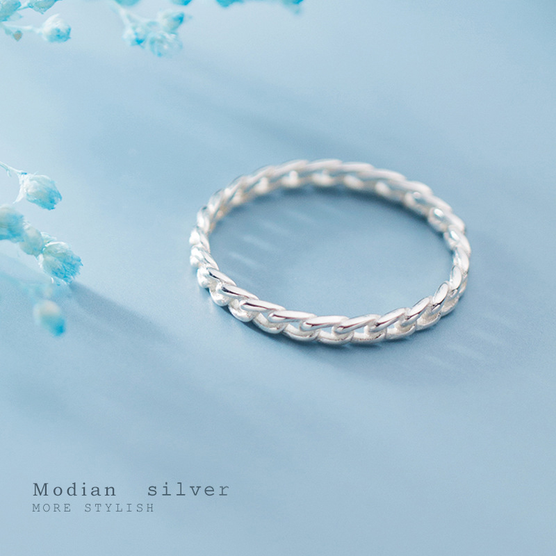 

Modian Fashion Minimalist Twist Chain Ring for Women 925 Sterling Silver Simple Finger Korea Style Fine Jewelry 220716