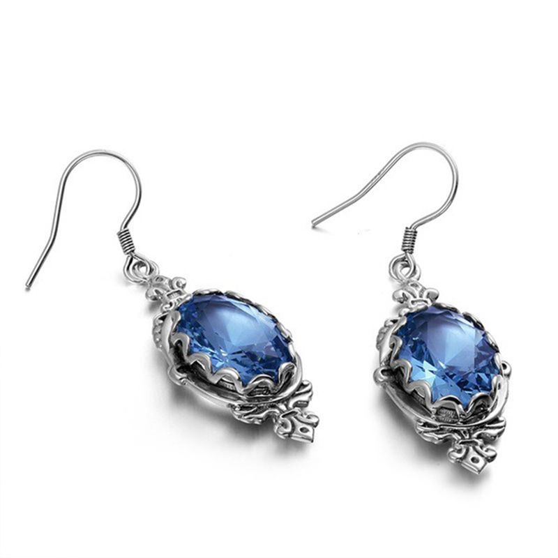 

OMHXZJ Wholesale European Dangle & Chandelier Fashion Woman Girl Party Wedding Gift Sea Blue Topaz S925 Sterling Silver Drop Earrings EA377