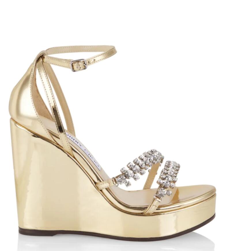 

Brands desginer SANDALS Women's Bing Embellished Metallic Leather Ankle-strap Wedge Sandals In Latte Crystal Shoes Wedding Party Bridals Sexy Walking EU35-43 box, 21